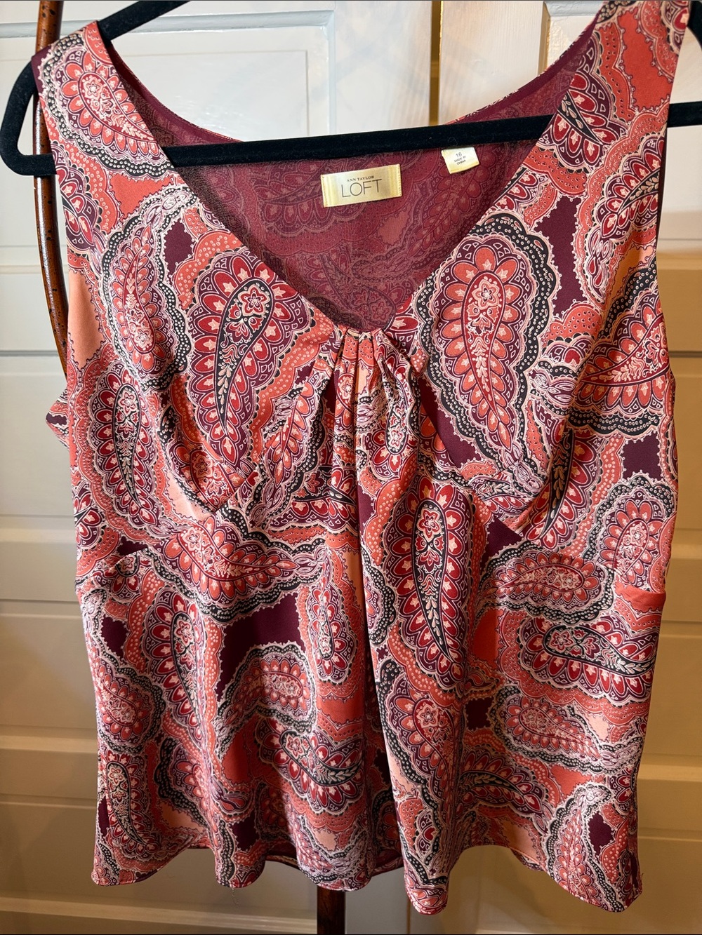Y2K Ann Taylor Loft Paisley Babydoll Tank Top Burgundy Coral Boho Artsy Size 16